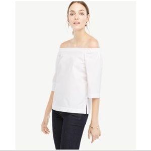 Ann Taylor | White Poplin Off Shoulder 3/4 Sleeve Top | Size L